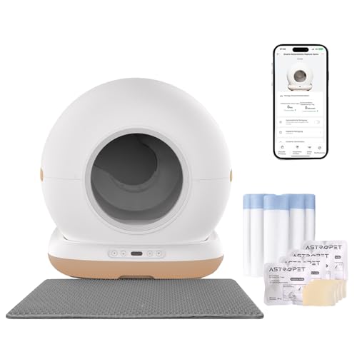 AstroPet 72L Automatisches Katzenklo Selbstreinigende Katzentoilette mit Matte APP und Tasten Steuerung UV-Sterilisation Mehrfacher Sicherheitsschutz Abfallbeutel Lufterfrischer Set