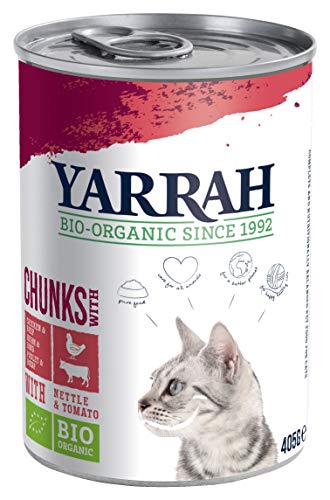 YARRAH Bio Katzenfutter Bröckchen Huhn und Rind 405g 12er Pack 12 x 405 g