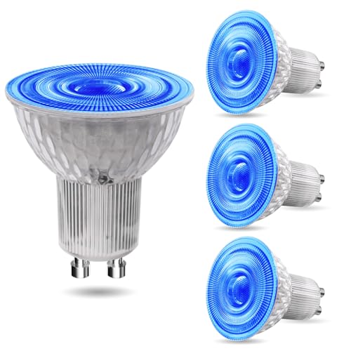 BrightArk GU10 LED Lampe 5W Blau Scheinwerfer Nicht dimmbar LED Glühbirne 120 Grad Strahlwinkel 50W MR16 GU10 Blauer Halogenersatz für Landschaftsbeleuchtung dekorative Beleuchtung 4 Stüc