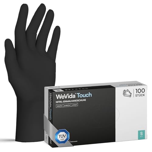 WeVida Touch 100x Einweghandschuhe Schwarz L strapazierfähige reißfeste Gummihandschuhe latexfrei puderfrei Nitrilhandschuhe für Kochen Reinigen Tattoo Nagelpflege