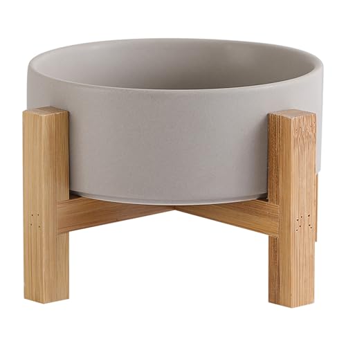  Fressnapf  öht mit Napfständer Holz und Rutschfesten Füßen   Hundenapf Keramik für Hunde Welpe Futter und Wass   400ml   Grau