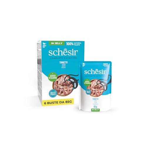Schesir Thunfischfilets in Gelee komplettes Nassfutter für Katzen im Beutel 100% natürliche Inhaltsstoffe tierversuchsfrei 6 x 85 g