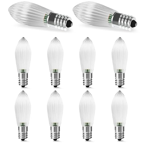 AGOTD E10 LED Glühbirne Kerze LED Ersatzbirne 0.2W ersatz 1W Riffelkerze Warmweiß 2200K Schwibbogen 5-55V für Lichterbogen Adventsleuchter Lichterkette 10 Stück