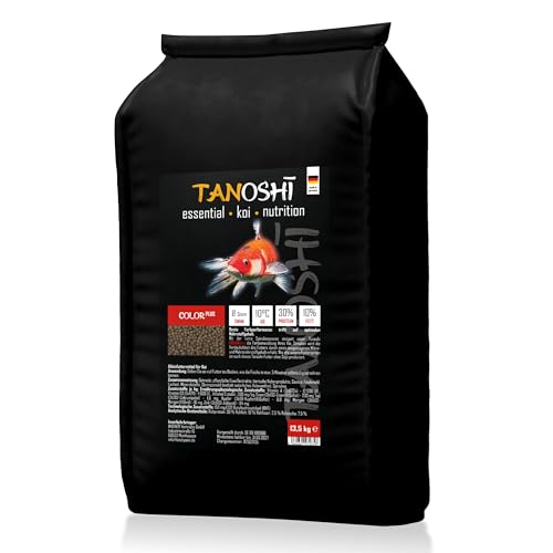 Tanoshi Koifutter - Color Plus - 3mm 13 5 kg Schwimmendes Hauptfutter für Intensive Farbentwicklung Dank Spirulina mit natürlichem Astaxanthin ab 10 C