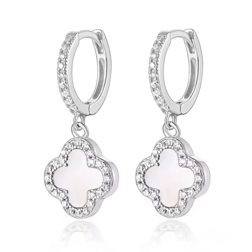 Extravagante Kleeblatt Glücksbringer Creolen Ohrringe für Damen-Trend Accessoires aus 925 Sterling Silber -mit stilvoller Geschenkverpackung von ROUGEMONT Jewellery Silber perlmutt