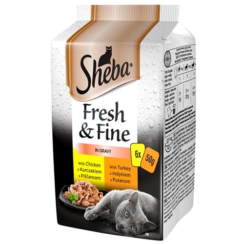 Sheba Fresh Fine Sachet Nassfutter für Katzen in Sauce mit Huhn und Truthahn 12 x 6x50g