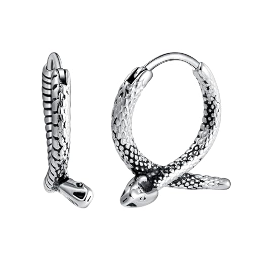 Yumilok Punk Schlange Creolen Ohrringe für Herren Damen Edelstahl Klein Creolen Ohrringe Hoops Earrings Huggie Knorpel Piercing