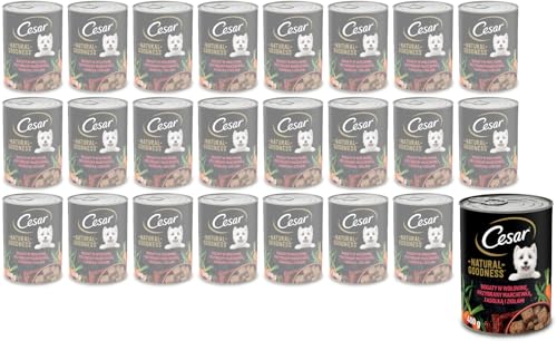 Cesar Natural Goodness Nassfutter für ausgewachsene Hunde reich an Rindfleisch garniert mit Karotten grünen Bohnen und Kräutern Dose 24 x 400g
