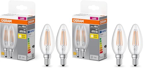 Osram BASE CLASSIC B FIL 40 LED Lampe Sockel E14 Minikerzenform Doppelpack 4W 470lm 2700K warmweißes Licht geringe Wärmeentwicklung lange Lebensdauer geringer Energieverbrauch