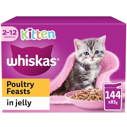 Whiskas Junior Geflügelauswahl in Gelee 48 x 85 g Beutel Kitten Katzenfutter 4er Pack 12 x 85 g