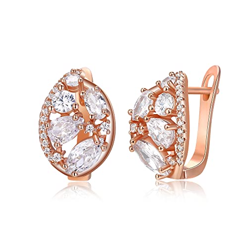 EVER FAITH Cubic Zirconia Mode Huggie Creolen Ohrringe für Damen Art Deco Oval durchbohrt Ohrstecker für Mädchen klar Ros gold-Ton