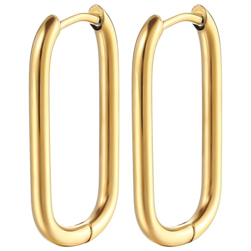  Edelstahl Leicht Chunky Trendy Große 23mm Oval Design Hoop Sterling