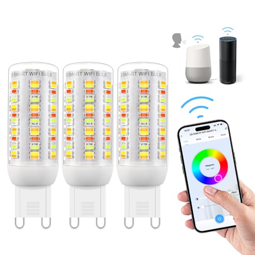 Wi-Fi RGBCW Smart G9 LED Lampen Kompatibel mit Alexa Google Home AC 230V Mehrfarbrige dimmbare 2700K-6500K Helligkeit einstellbar 1%-100% 4W 400LM mit Musiksynchronisation LED Glühbirne 3er Pack