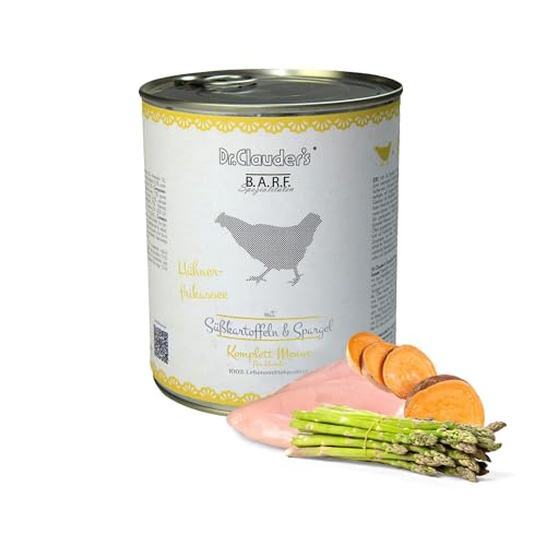 DR.CLAUDER S - B.A.R.F. Komplett Menue Hühnerfrikassee Fleischeintopf mit 100% Muskelfleisch Innereien und Gemüse für ausgewachsene Hunde. Alleinfutter in der Dose 800g Huhn