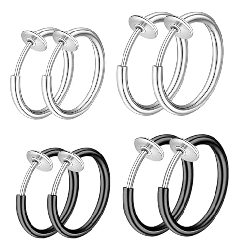SULIUDAJI 4 Paar Clip-Ohrringe Creolen Edelstahl nicht durchbohrt magnetisch für Mädchen Punk-Mottopartys Geburtstags- oder