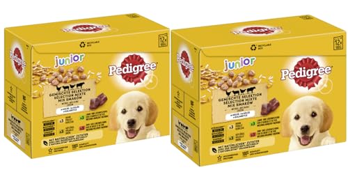 PEDIGREE Multipack - Verschiedene Geschmacksrichtungen 2x12x100g Junior 4 VarietÃ¤ten in Gelee mit Huhn Rind Leber GeflÃ¼gel Lamm Leber