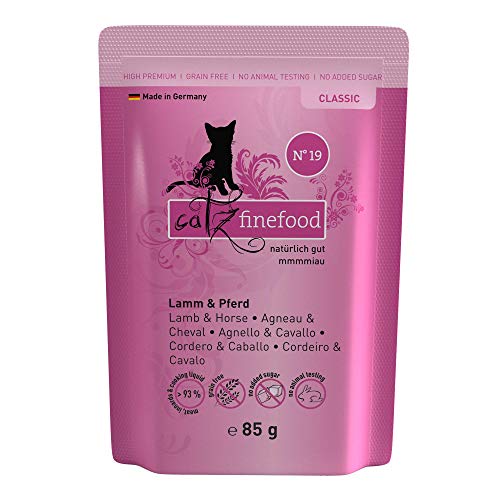 catz finefood N 19 Lamm Pferd Feinkost Katzenfutter nass verfeinert mit Zucchini Tomate 16 x 85g Beutel