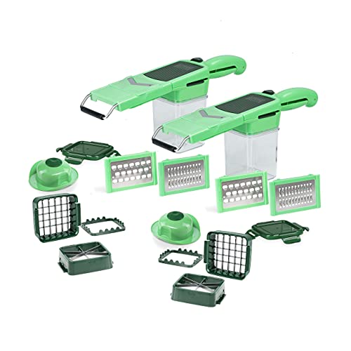 Genius Nicer Dicer Quick Professional Set 24tlg - Zerkleinerer mit 6 austauschbaren Messereinsätzen und Auffangbehälter 320 ml im Handformat inkl. Ansteckrahmen A81995