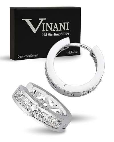 Vinani Klapp Creolen klein Zirkonia weiß glänzend kantig Sterling Ohrringe 2CZK