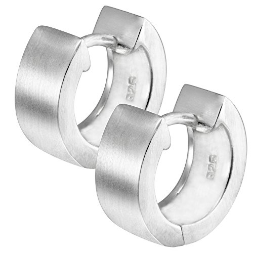 Vinani Damen Ohrringe 925 Silber - Klapp Creolen Ohrring Set für Frauen aus 925 Sterling Silber breit rund mattiert CRR