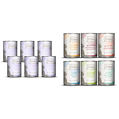 MjAMjAM Kitten vorzügliches Kalb mit Lachsöl 6x400 g 1er Pack 1 x 2400 g - Premium Nassfutter für Katzen - Mixpaket 3 - Wild Kaninchen Pute Herzen Huhn Rind 6er Pack 6 x 400 g