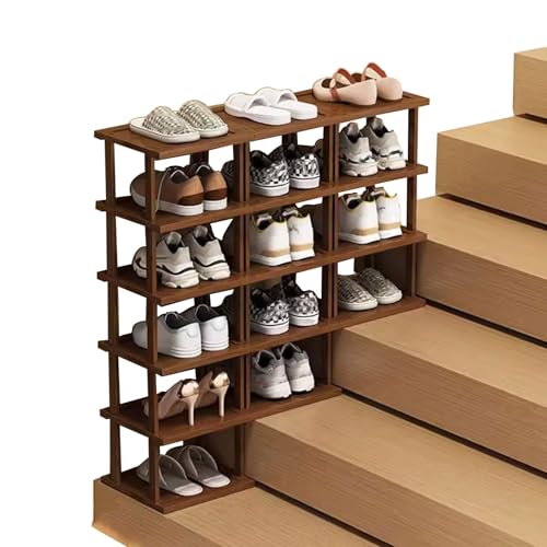 Stapelbares schmales Schuhregal aus Holz Eingangsturm mit frei kombinierbaren Aufbewahrungsnizern vertikales kleines Eckregal für Schrank Flur Schlafzimmer 6 5 4 Ebenen Farbe A Größe S