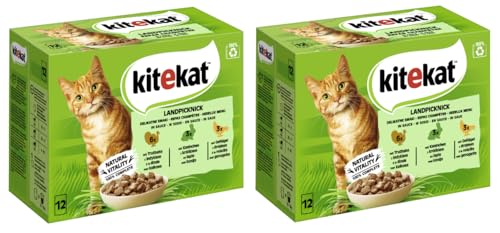 KITEKAT Portionsbeutel Multipack Katzenfutter Nassfutter 2X 12x85g Landpicknick in Sauce