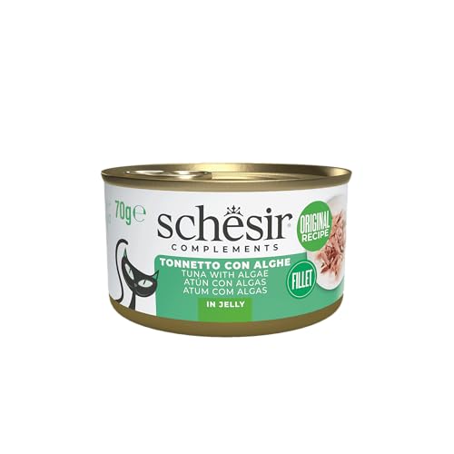 Schesir Thunfischfilets mit Algen in Gelee ergänzendes Nassfutter für Katzen Originalrezept 100% natürlich 12 Dosen 70 g
