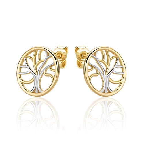14 Karat 585 Ohrstecker Lebensbaum Ohrschmuck Bicolor Gelbgold Weißgold