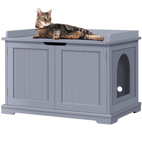 Yaheetech Katzenhöhle für große Katzen Katzenschrank Holz Katzenhaus 75 5x 51x 52 5 cm Katzenbett magnetischen Türen Separate Trennwand Katzentoilette Katzenklo Schrank Grau