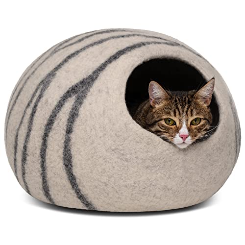 MEOWFIA Höhle Umweltfreundliche Betten aus 100% Merinowolle für und Kätzchen L Hellgrau