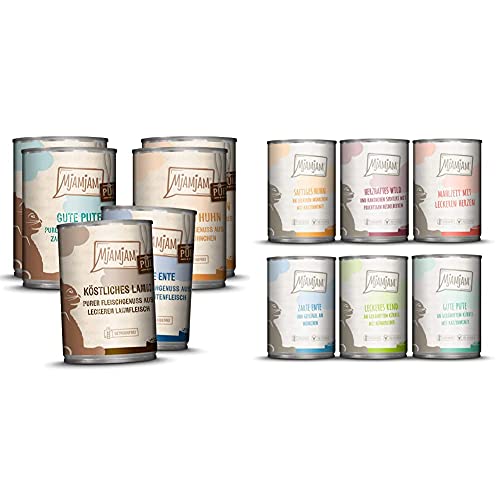 MjAMjAM - Premium Nassfutter für Katzen - Mixpaket 5 - Purer Fleischgenuss 6er Pack 6 x 400 g Premium Nassfutter für Katzen - Mixpaket 3 - Wild Kaninchen Pute Ente Geflügel 6 x 400 g