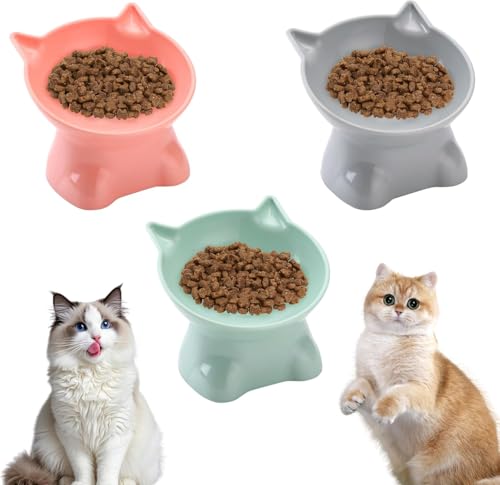 Katzennapf Set 3 Stück Futternapf Katze erhöht katzennapf flach erhöhts fressnapf Katze erhöht mit 15 Neigung Design und Unterlage Wasser Fütterung Schüssel für Katzes