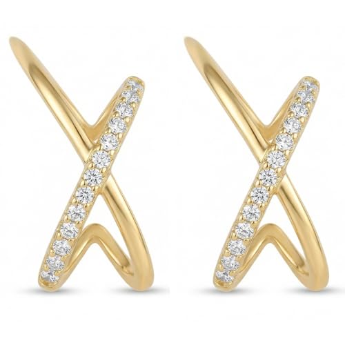 1 Paar Criss Cross X Design CZ Pav 14K Vergoldung Hypoallergene Ohrstecker Für Alltag Gestapelte Looks