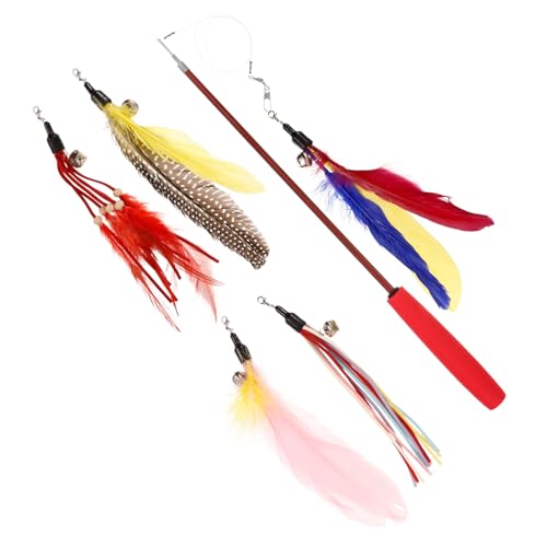 GANAZONO 6 Stück Teiliges Verstellbares Katzenspielzeug Langlebigem Kunststoffgriff Interaktivem Federwedel für Katzen rutschfest Bindungsförderung zwischen Mensch und Zufällige Farbe