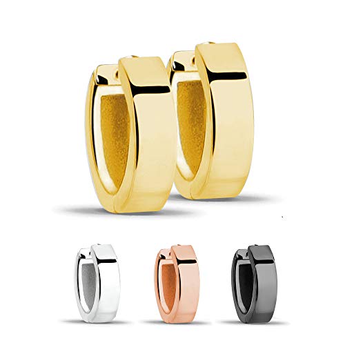 Treuheld Klassische eckige Creolen Ohrringe 925 Sterling Silber 4mm x 13mm Gold Klappcreolen für Damen und Herren Set Paar