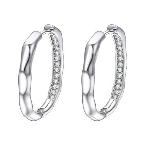 JOLCHIF Creolen Ohrringe Silber Gedreht Damen Ohrringe mit Zirkonia Clicker Piercing Hypoallergen Chunky Small Hoop