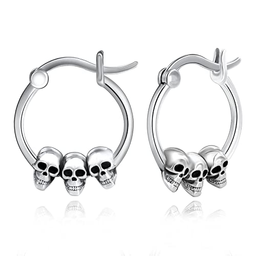 Totenkopf Ohrringe 925 Sterling Silber Gothic Skelett Creolen Ohrringe Totenkopf Schmuck Halloween Geschenke für Frauen Mädchen Kinder