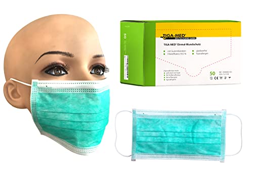 Mundschutz TigaMed Mundschutzmasken grün mit Gummibändern 500 Stück 3-lagig Einmal-Mundschutz OP Masken Gesichtsmasken 99 5% Filter