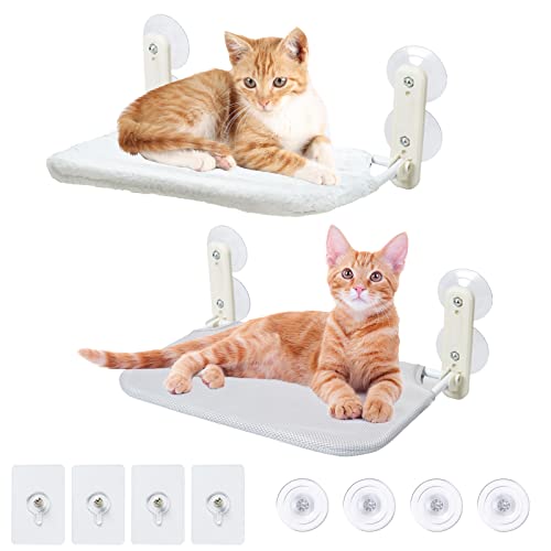 Katzenbett Fenster mit Saugnapf 1Stück Katzen Hängematte Fensterplätze für Katzen 45x30cm Katzenhängebett Fenster Klappbar Fensterbank mit Stabil Saugnäpfe bis zu 15kg Weiß