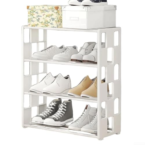 Schuhregal für Schlafzimmer Schuhschrank mit kariertem Gitter-Design platzsparender Aufbewahrungs-Organizer für Sneaker Absätze Sandalen Größe M Weiß