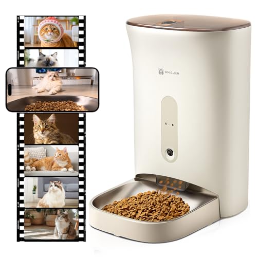 Amicura F1 Pro Futterautomat Mit 2K Kamera 2.4G 5G Dual-WiFi 4.5L Automatischer Futterspender Mit 160 Nachtsicht Anti-Blockade-System 3-Fach Frischeschutz APP-Steuerung Für Katzen