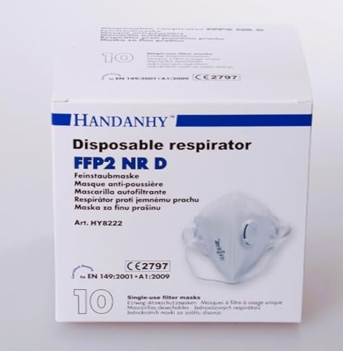 SESCO FFP2 NRD Zertifizierte Einweg-Atemschutzmaske mit Ventil und Kopfband faltbar 10 Stück