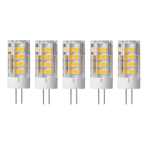 Jiotouhu 5 X G4 LED Leuchtmittel 5W LED Lampen 51 SMD 2835LEDs Warmweiß 3000K LED Birnen 500LM Äquivalent zu 50W Halogen AC DC 12V