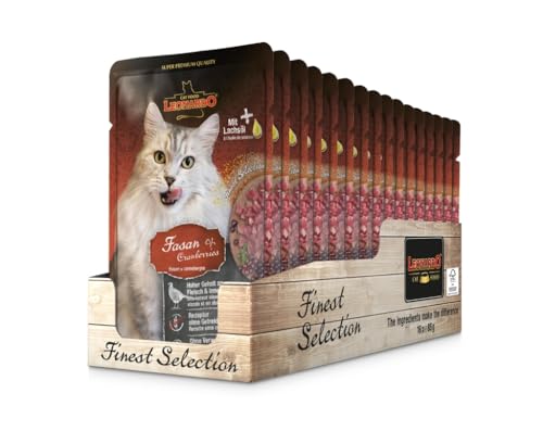 Leonardo Beutel 16x85g Exquisite Auswahl Getreidefreies Nassfutter für Katzen Komplettfutter in praktischen Einzelportionen Fasan Preiselbeere
