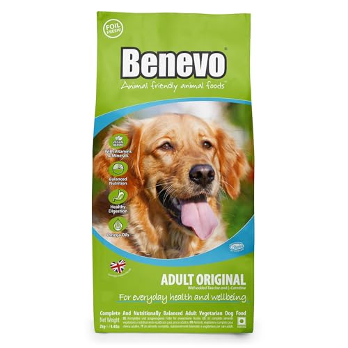 Benevo Hundefutter vegan trocken 2kg Hypoallergen weizenfrei GVO-frei Trockenfutter für alle Rassen mit essentiellen Fettsäuren Taurin L-Carnitin PETA und Vegan Society UK genehmigt
