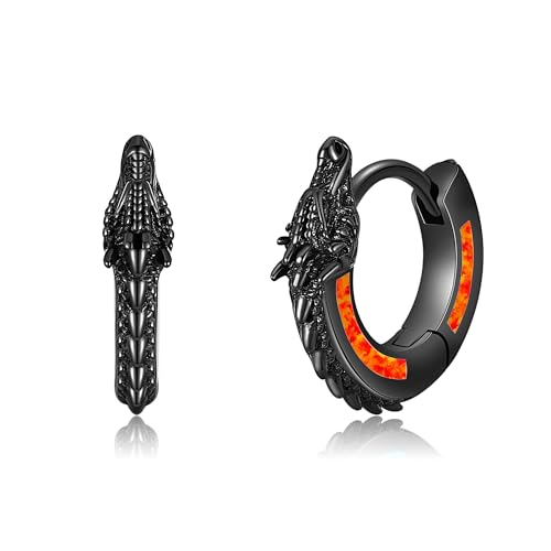 Drachen Creolen Ohrringe Sterling Silber Schwarz Roter Opal Drache Huggie Creolen Wikinger Punkrock Schmuck Geschenk für Männer