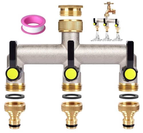 almaio 3 Wege Verteiler Wasser 3 4 Zoll Messing Wasseranschluss Verteiler 3 Stück 3 4 auf 1 2 Adapter Gartenschlauch Verteiler Kompatibel mit DREI Geräten Oder DREI Wasserrohren für Garten