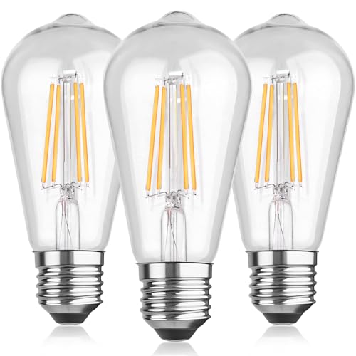 Ddlisu 3er-Pack E27 ST64 LED Vintage Edison Energiesparlampe E27-Schraube ST64 Transparente Lampe 6 W Entspricht 60 W klare LED-Glühbirne mit Glühfaden Warmweiß 2700 K 400 LM Nicht Dimmbar