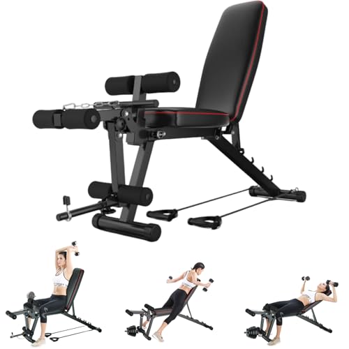 Klappbare Hantelbank Fitness Bank für Zuhause Tragkraft 200 kg 440 lb mit 6-stufiger Rückenlehne und hochdichtem Schaumstoff platzsparendes TrainingsgerätBlack 162cm